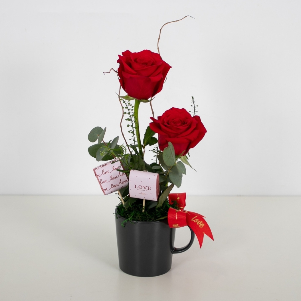 Valentine's Day Roses In A Black Mug