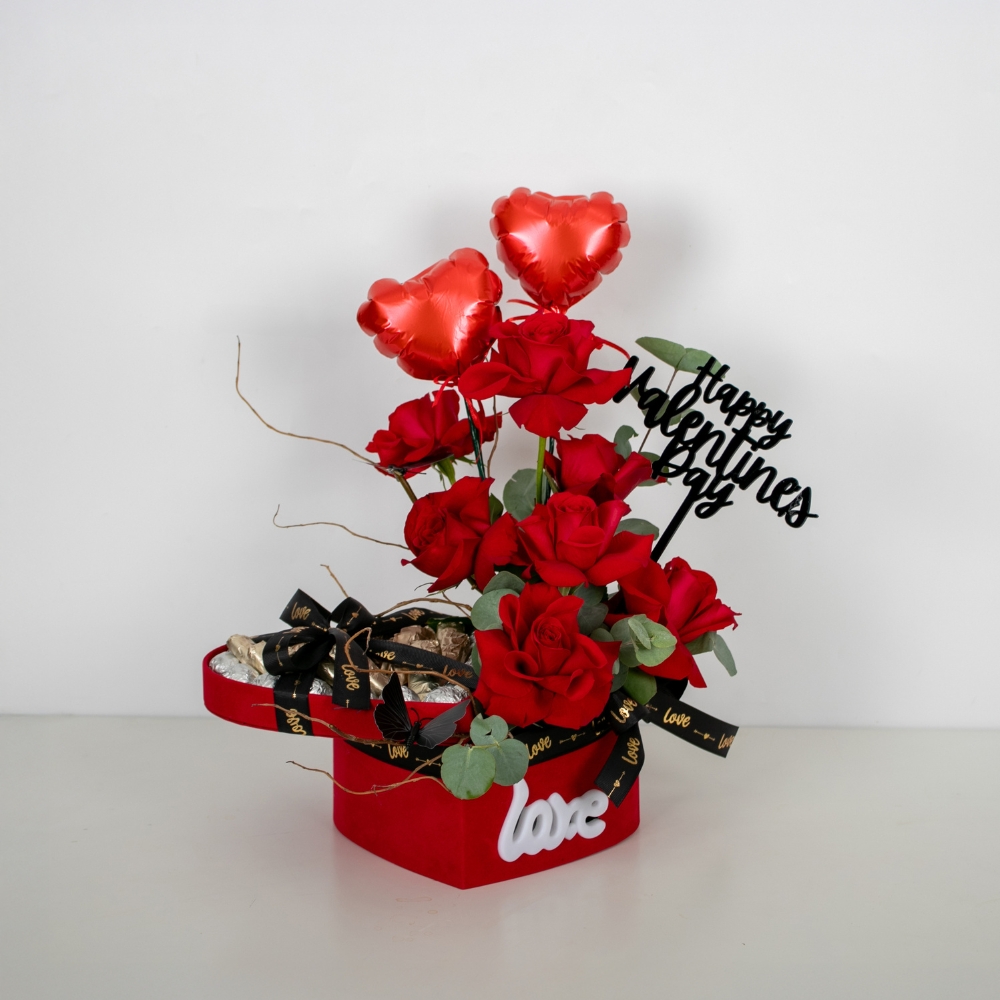 Valentine's Day Flower Arrangement in a Red Box
