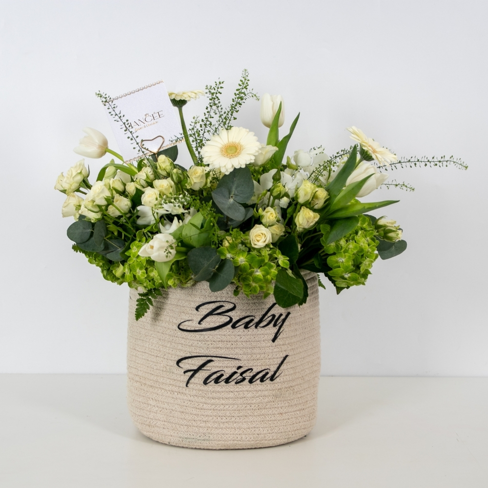 White Flower Basket