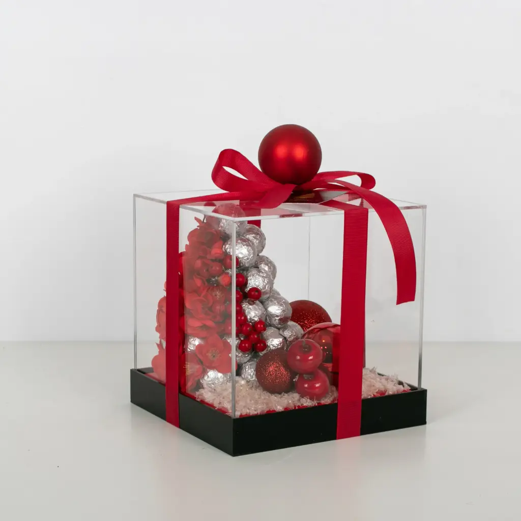 Acrylic Box Christmas Tree With Chocolate 